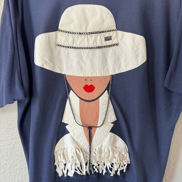 Vtg 80's Red Lipstick Western Fringe Lady T-Shirt Top US Made One Size - Picture 2 of 7